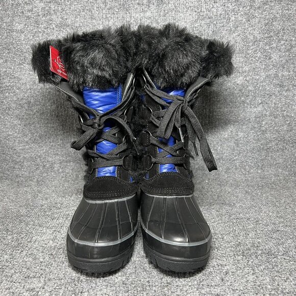 Canada Weather Gear Calie Boots Womens 6 Blue Black Faux Fur Waterproof Snow NEW - Picture 2 of 11